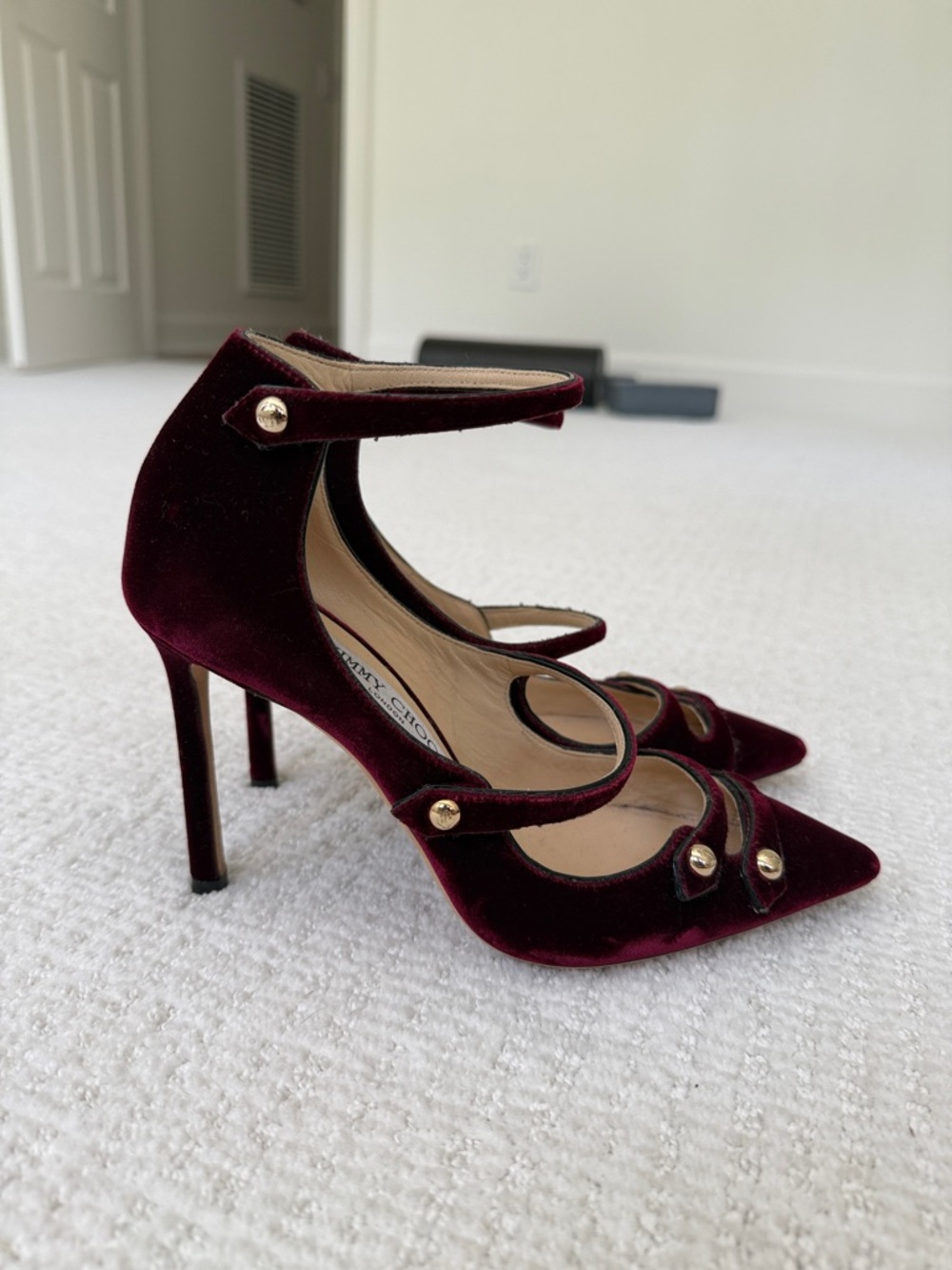 Jimmy Choo Burgundy Velvet Pointed-Toe Heels - Picture 2 of 5